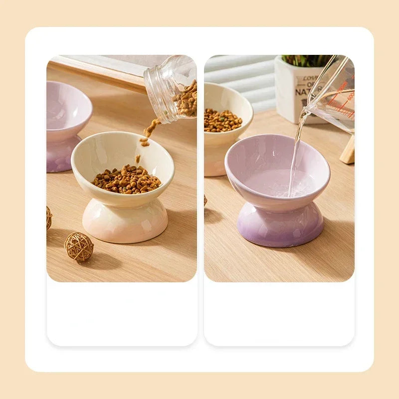 Tilted Gradient Ceramic Cat and Puppy Food and Water Bowl Raised Feeding Dish for Small Pets - Joanie B 25