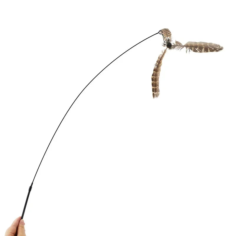 Pet Head Rod Wire Toys for Cats Funny Interactive Cat Accessories Stick with Replaceable Bell Fish Fishing Feather Teaser - Joanie B 25