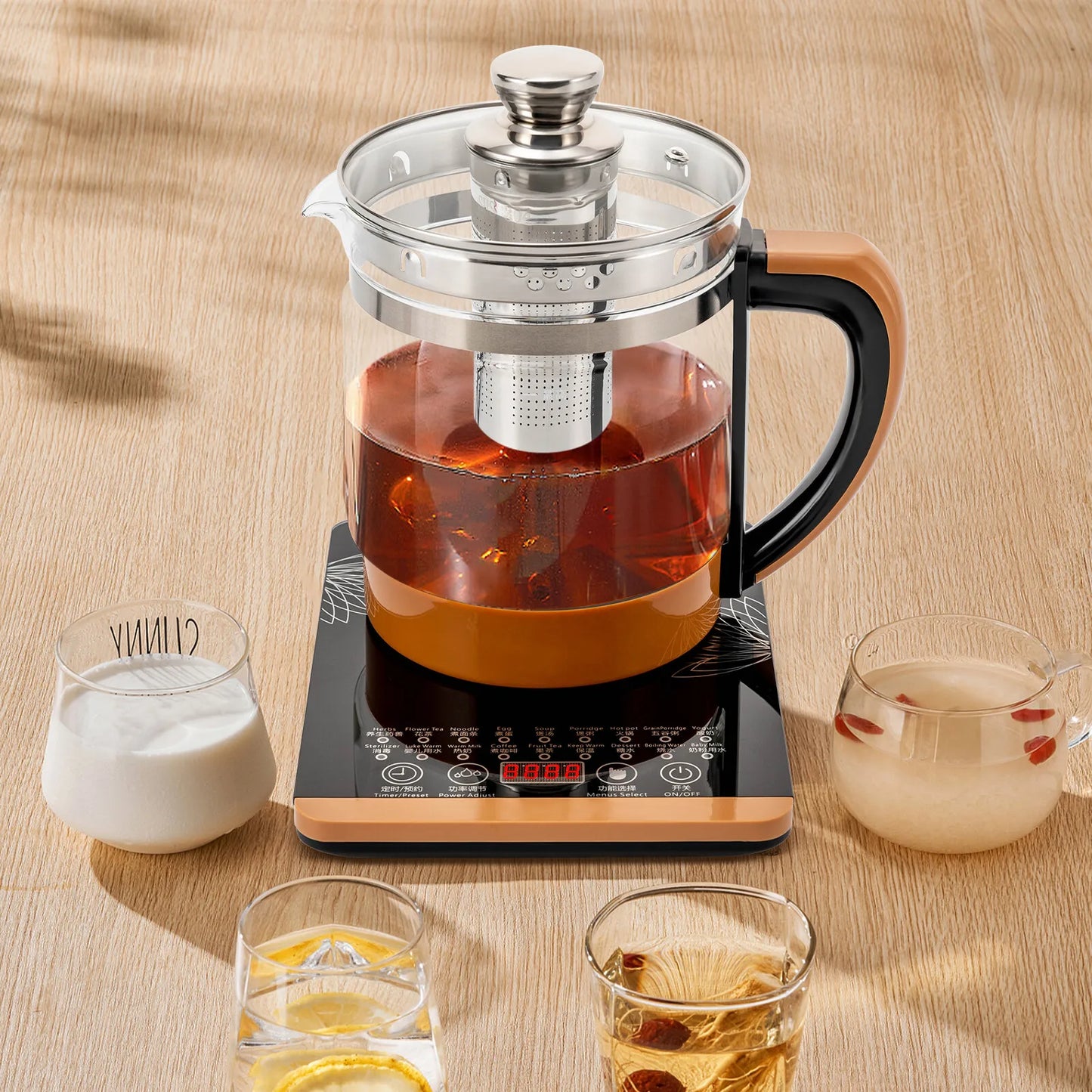 1.8L Electric Glass Kettle With Removable Infuser 18 Modes Keep Warm 800W