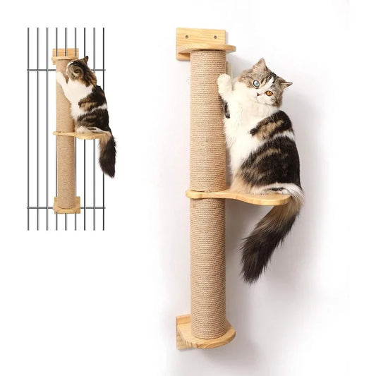 Cat Activity Tree with Scratching Posts Wall Mounted Jute Scratcher Pine Hammock - Joanie B 25