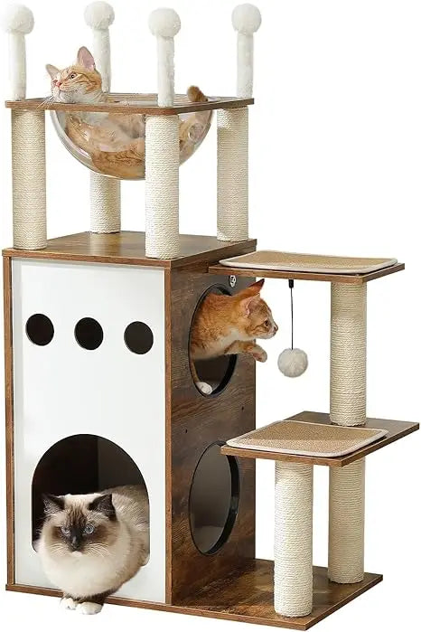 Modern Cat Tree with 51.2 Inch Width Thick Scratch Post and Three Condos Heavy Duty Cat Furniture with Metal Frame and Replaceable Mat for Indoor Cats - Joanie B 25