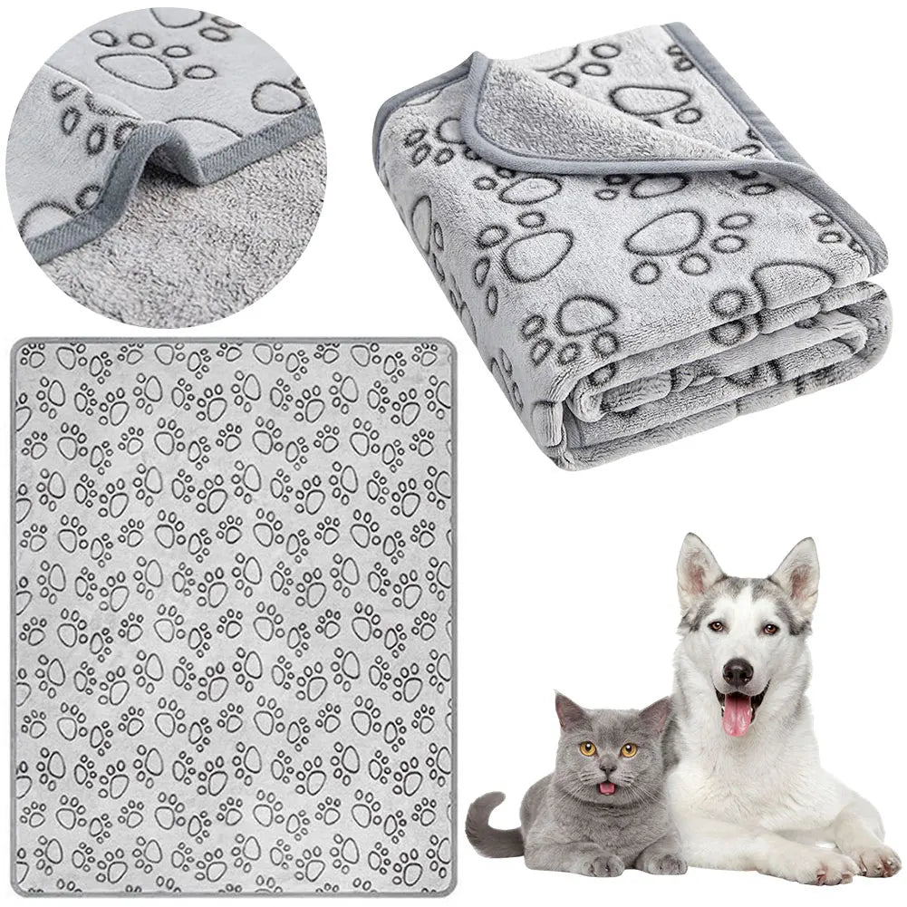 Flannel Puppy Blanket Paw Print for Dog Cat Pet Sleep Mat Washable Soft Warm Blanket for Sofa Bed Car Seat