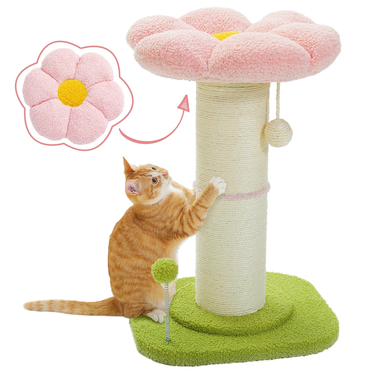 Flower Cat Scratching Post Small Cat Tree Tower with Removable Bed and Super Thick Sisal Post for Indoor Cats - Joanie B 25