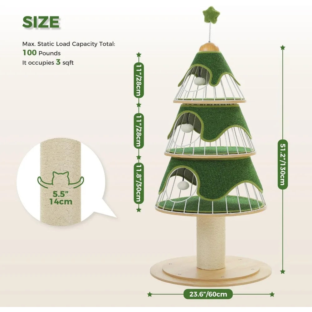 Modern Cat Tree with 51.2 Inch Width Thick Scratch Post and Three Condos Heavy Duty Cat Furniture with Metal Frame and Replaceable Mat for Indoor Cats - Joanie B 25