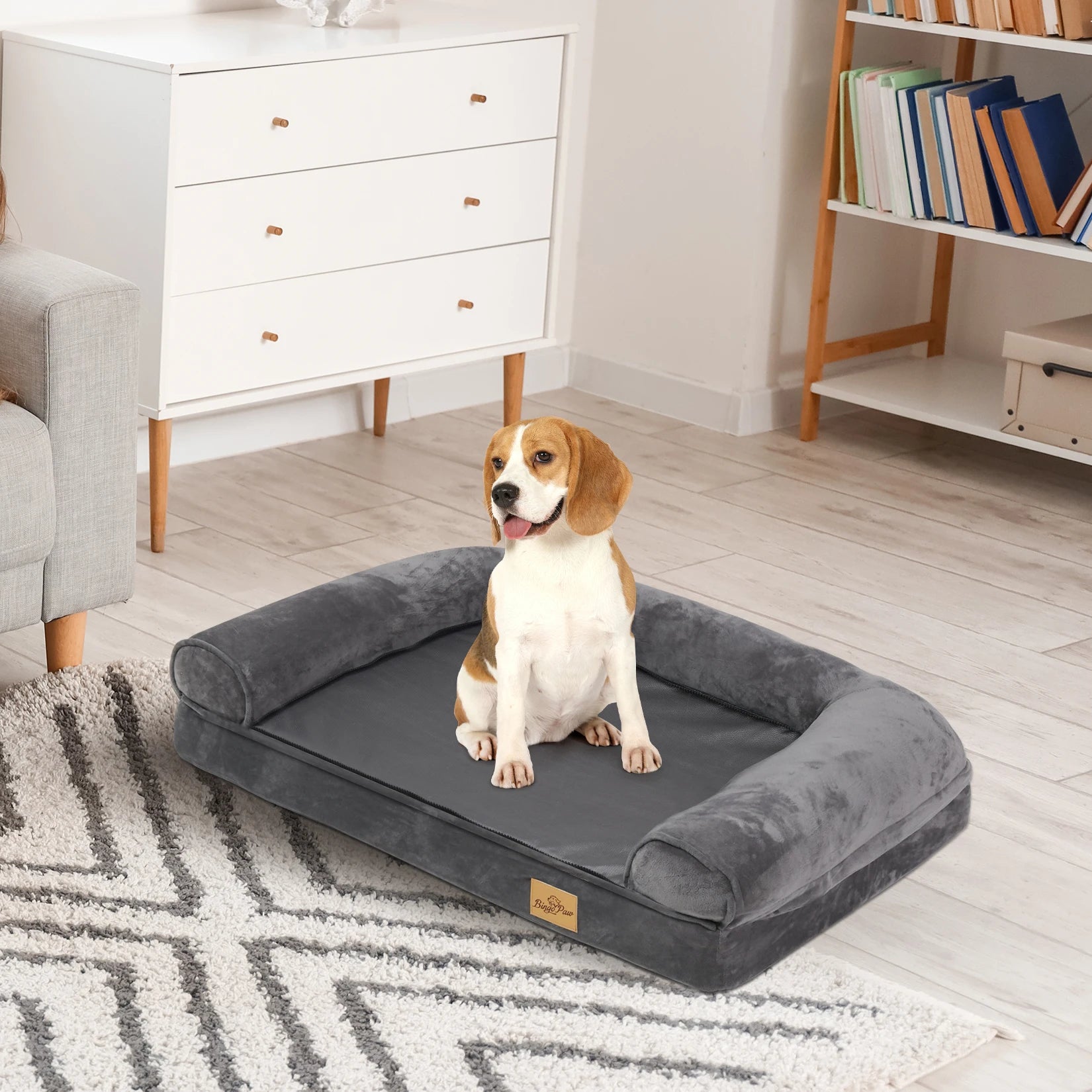 Extra Large Cozy Sofa Style Dog Bed with Sponge Foam Base Waterproof Cover and Bolster - Joanie B 25