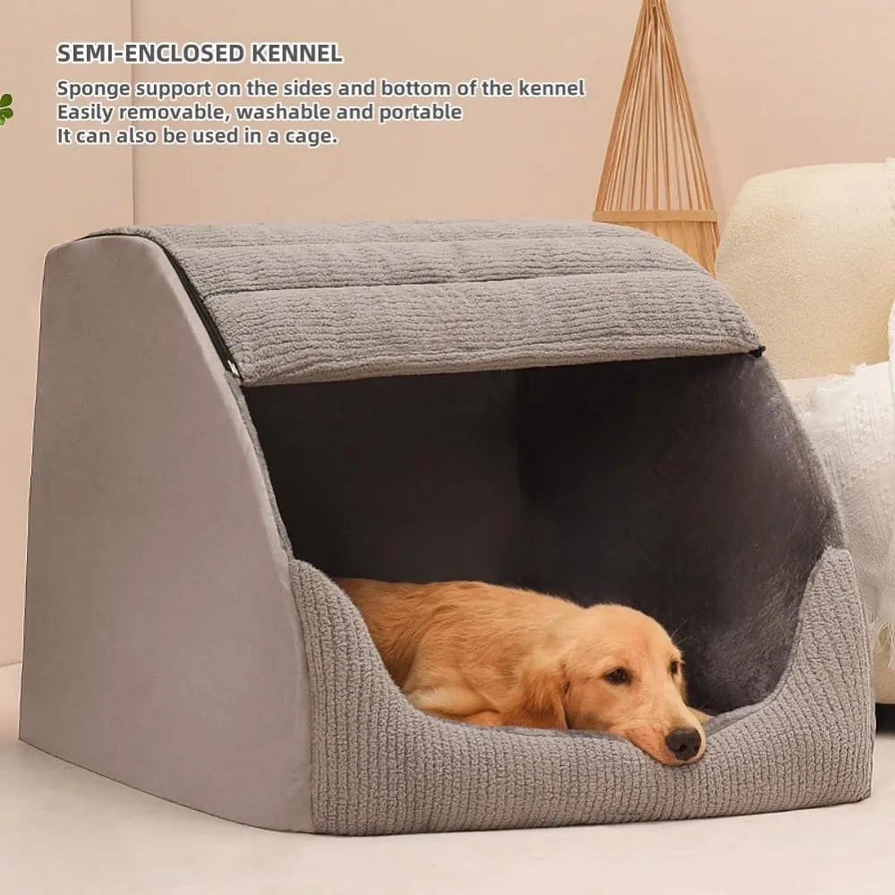 extra large dog bed house, cozy dog house indoor, memory sponge, plush dog cave bed crate cushion with non-slip bottom for mediu