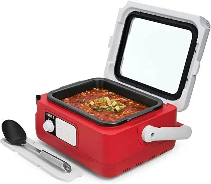 6 quart multi-purpose travel slow cooker, programmable self-insulation kitchen appliances, easy to carry, red