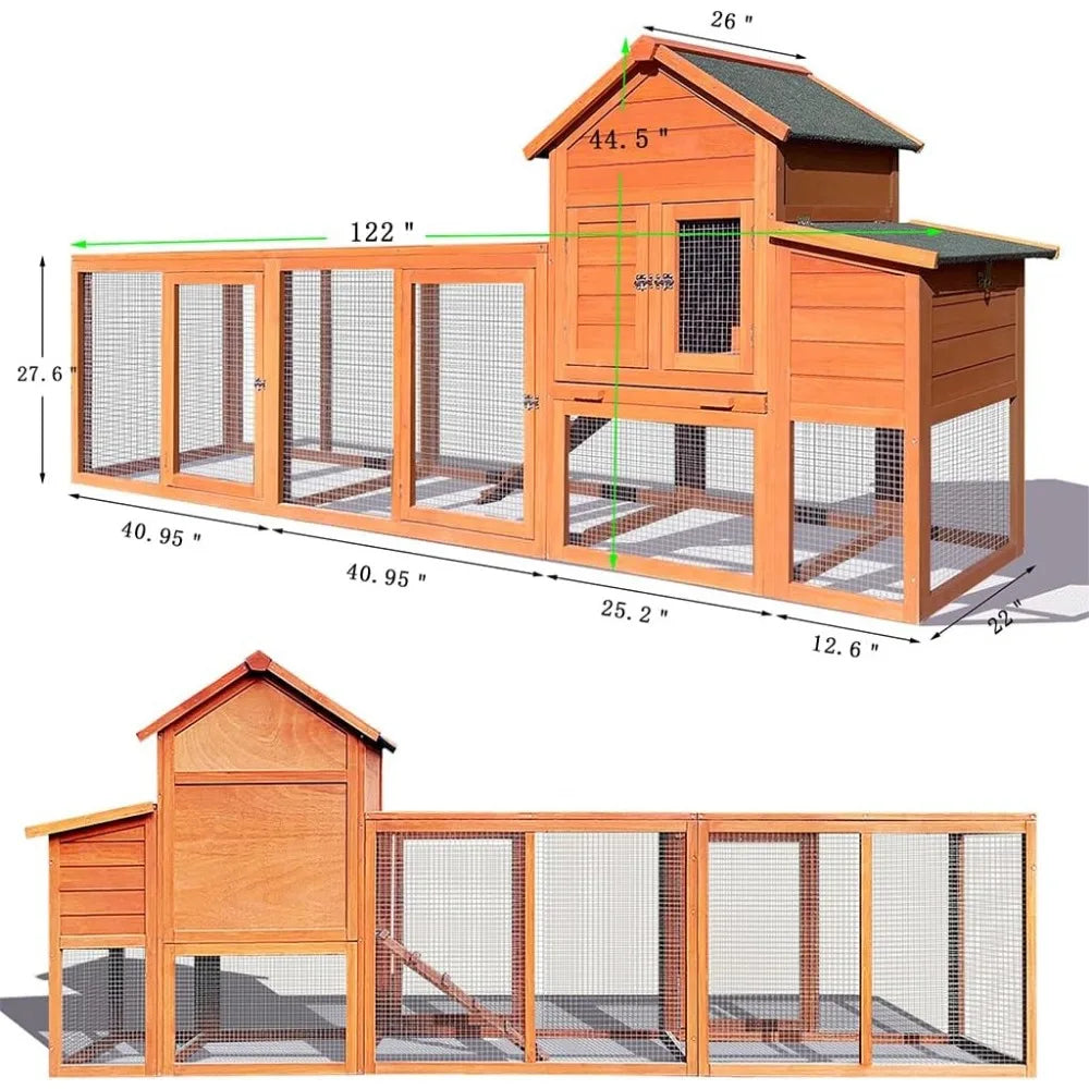 122 Inch Large Wooden Chicken Coop Backyard Hen House Indoor Outdoor Two Story Poultry Cage Garden Pet Hutch - Joanie B 25