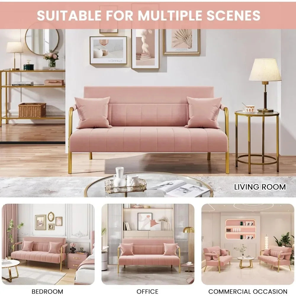 56.5 Inch Wide Modern Velvet Sofa With Gold Metal Armrests And Legs - Joanie B 25