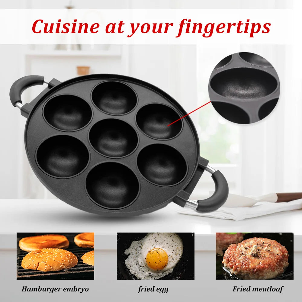 7 Hole Cast Iron Omelette Pan Nonstick Egg Cooker Cake Mold Kitchen Cookware