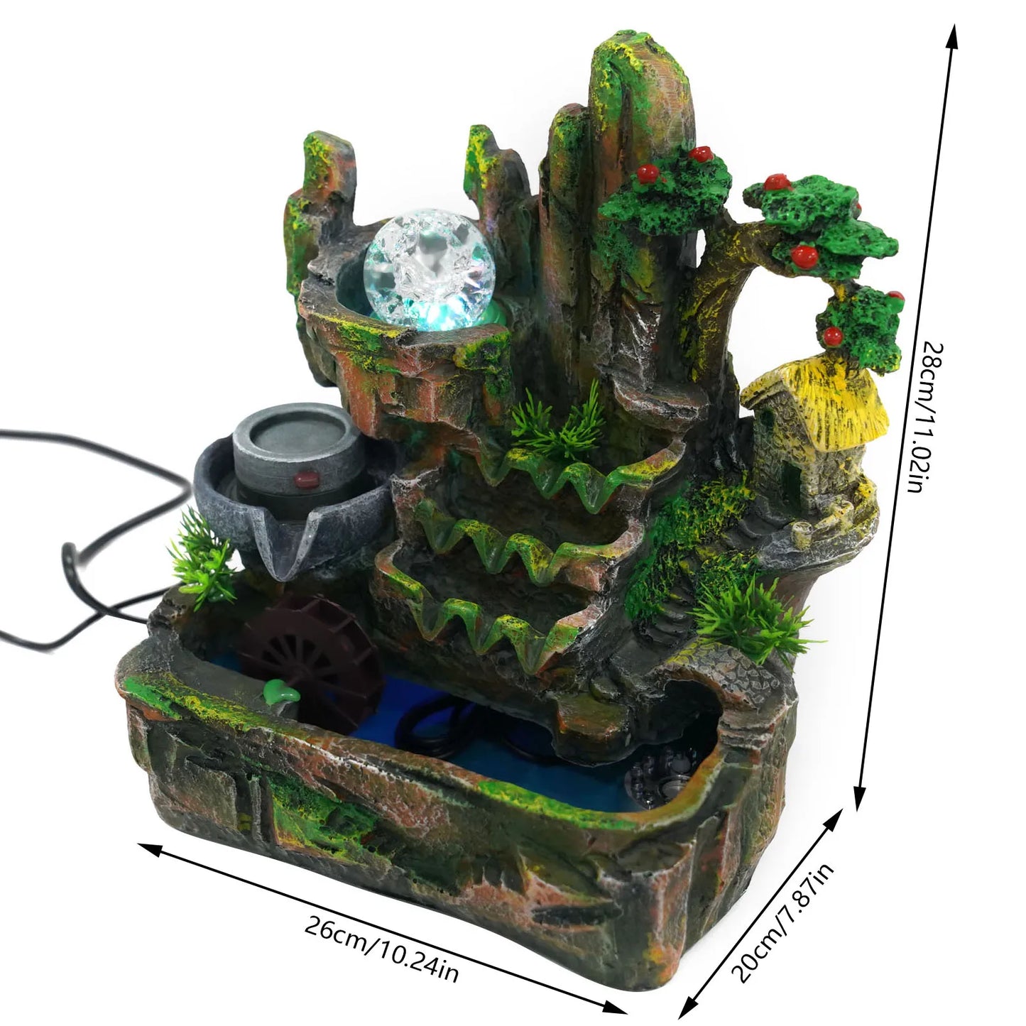 Rockery Fountain, Small Rockery Water Fountain Indoor with LED Lamp Atomization Effect, Suitable for Living Room,Bedroom, Office