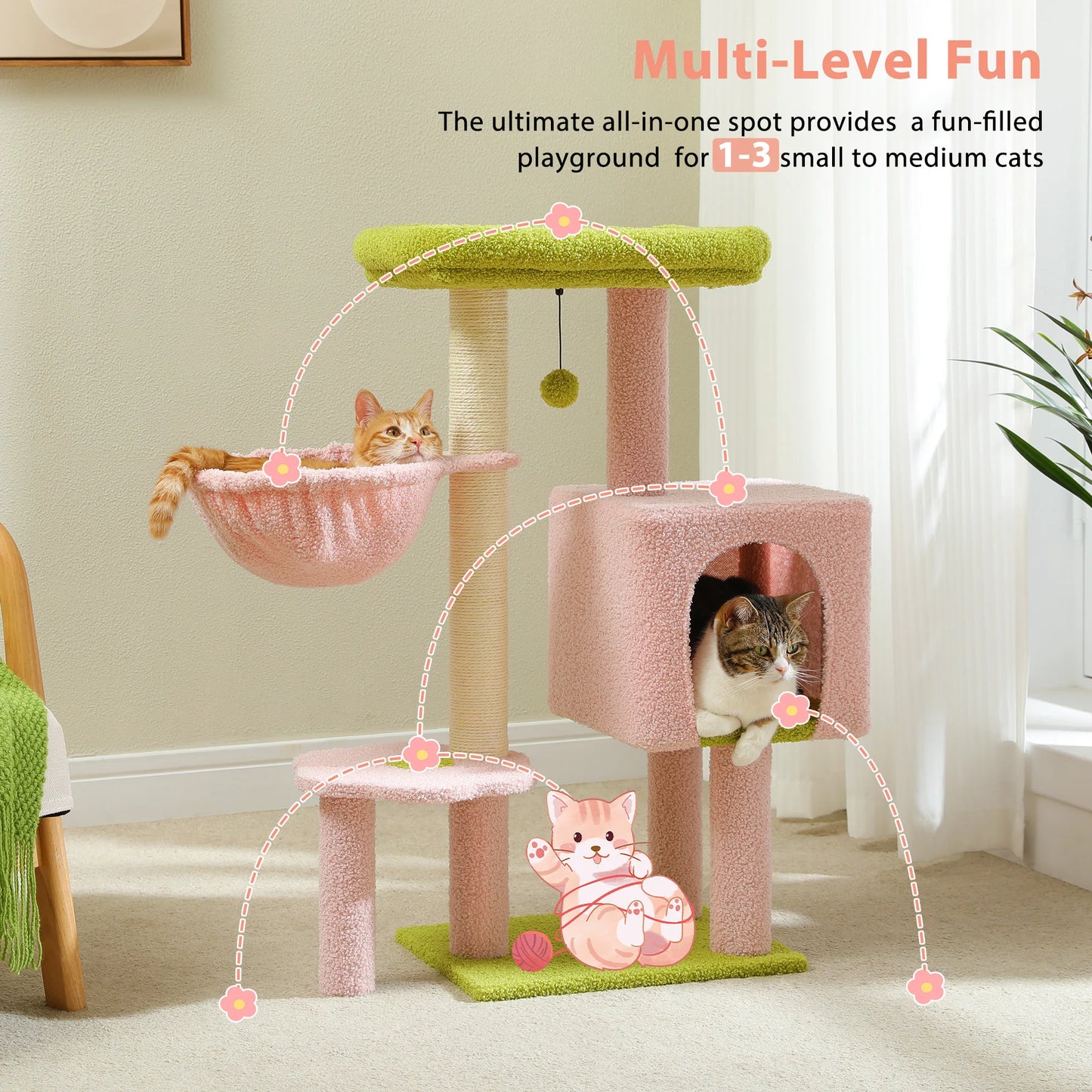 Luxury Cat Tree for Indoor Multi-Level Cat Tower with Condo Hammock Padded Perch and Scratching Post - Joanie B 25