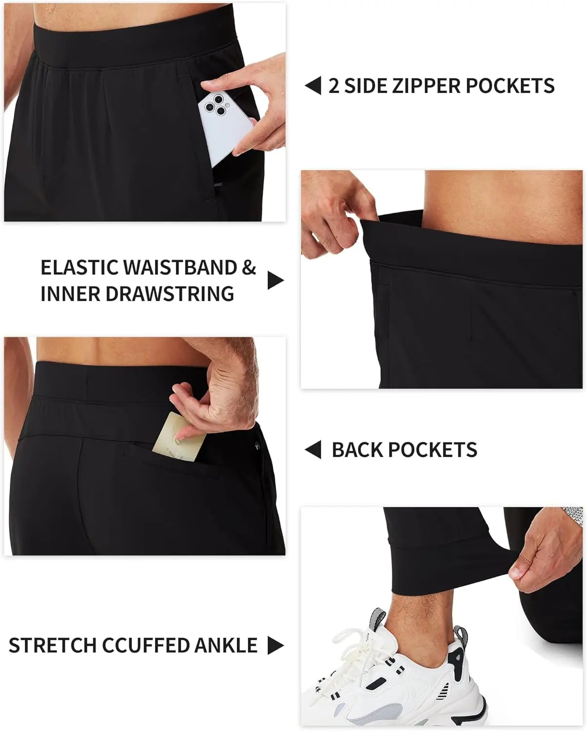 Urbest Men's Stretch Golf Pants with Zipper Pockets Slim Fit Athletic Sweatpants for Men Workout Travel Running - Joanie B 25